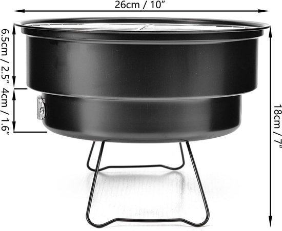 Draagbare Ronde Barbecue 25Cm - Houtskool Grill met Handvat voor Buiten en Picknick van Merkloos — afbeelding 4