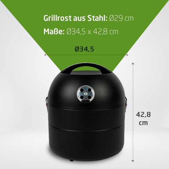 Draagbare houtskoolgrill - Compacte tafelgrill met ventilatiesysteem - Stalen grill Ø 29 cm - Afmetingen Ø 345 x 428 cm — afbeelding 3