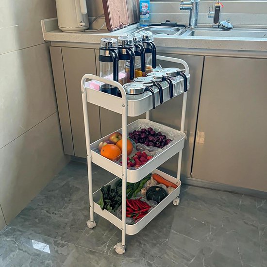 Keukentrolley Wit Trolley Winkel - 3 Tier Trolley Tools - Op Metalen Wielen - Met Een Plank Voor Keuken Werkplaats Mobiele Opslag Voor Keuken Badkamer