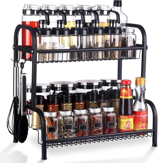 Metal Spice Rack - 4 Levels Black - Kitchen Shelf Organizer for Various ...