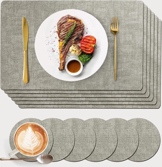 Mahewa® Set van 6 premium placemats van imitatieleer