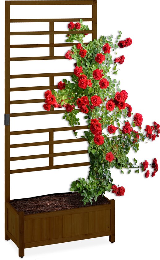 Jardinière Relaxdays avec portique - jardinière rectangulaire avec treillis - lierre - balcon