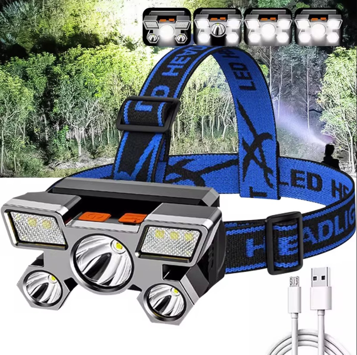 KRACHTIGE! Militaire Hoofdlamp LED Oplaadbaar - Koplamp - Hoofdlampje - Hoofdzaklamp - Hoofdlampen - Outdoor & Indoor - Camping