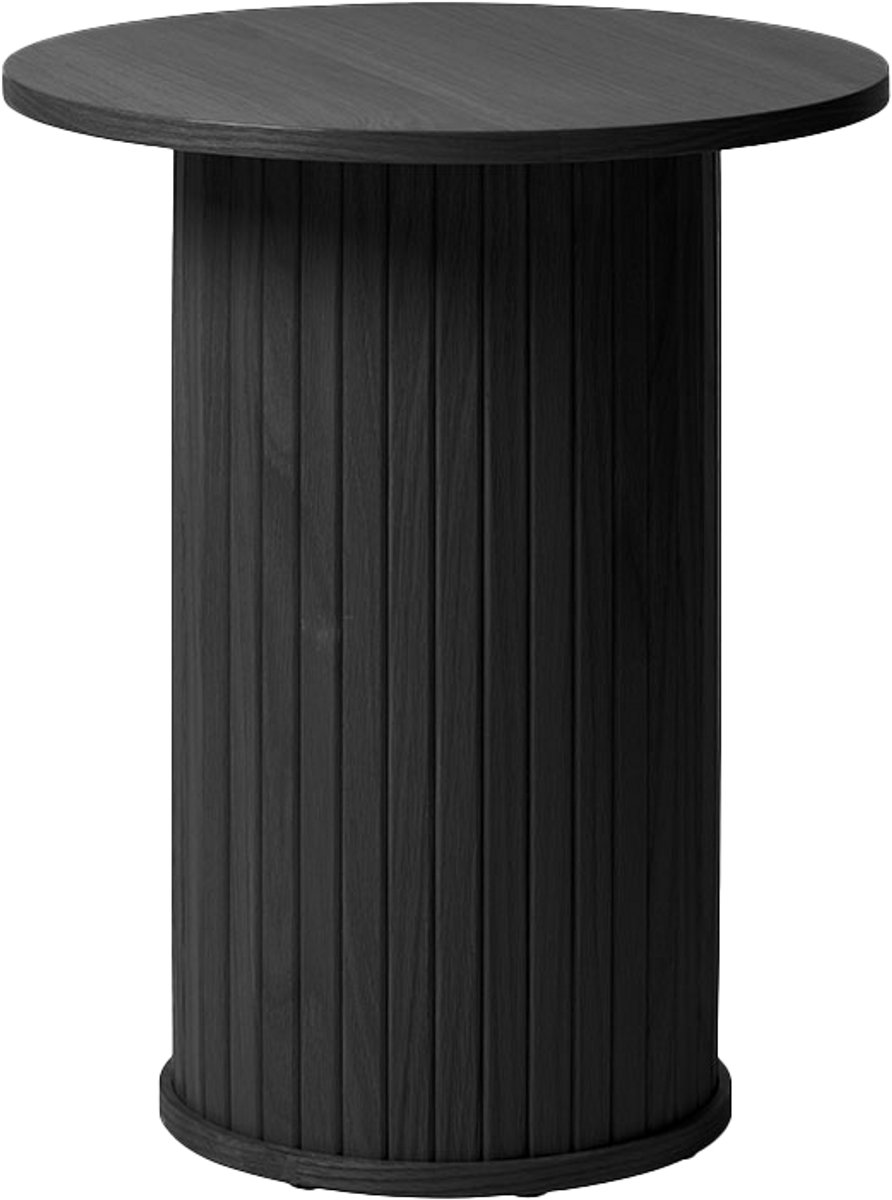 Olivine Lenn Ronde Bijzettafel - Hout - Tafeltje voor Woonkamer - Modern - Verticale Latten - Zwart Eiken - Ø 50 x 55 cm