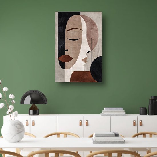 Gezicht schilderijen - Mens portret - Schilderij op canvas Abstractie - Wanddecoratie landelijk - Schilderijen canvas met baklijst - Muurkunst canvas met baklijst 100x150 cm