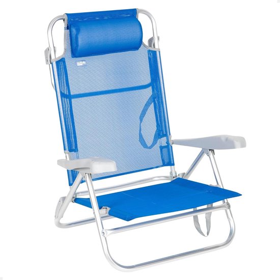 AKTIVE 62657 - opvouwbare strandstoel met XL-rugleuning, inklapbaar, 7 standen, armleuningen en gevoerde kussens, afmetingen 48 x 54 x 82,5 cm, robuust, waterdicht, blauw