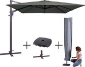 MEGA COMBI DEAL! Madison Parasol monaco flex III grey + voet + hoes