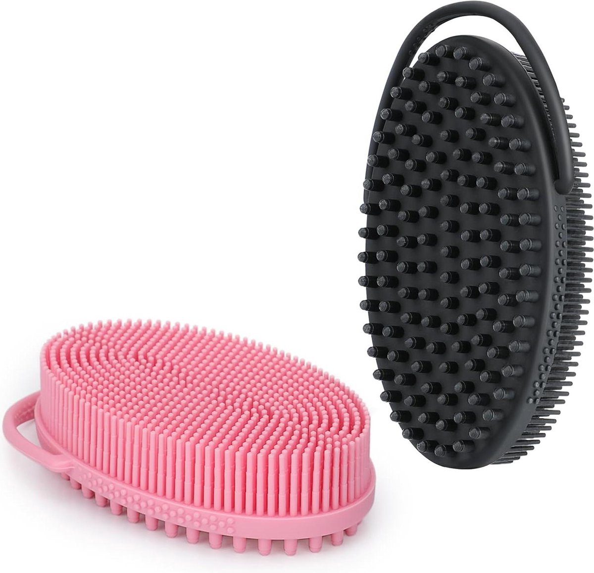 Goedkoopste Siliconen Lichaamsborstel met Lushandgreep - Dubbelzijdige Baddoucheborstel voor Diepe Reiniging en Massage - Zwart & Roze