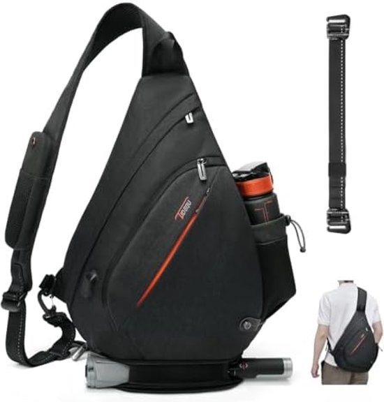 TESELOR Sling Bag Canvas Men's Water Bottle Sling Backpack Large Chest