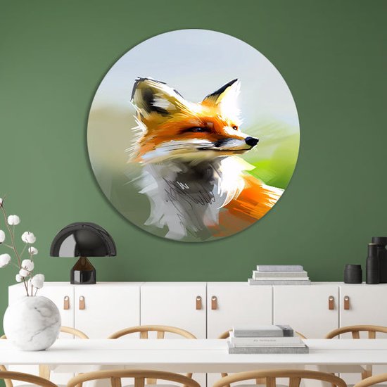 Décoration murale renard rond - Tableau Animaux rond - Cercles muraux Fond - Décoration murale murale moderne - Panneau mural - Peintures muraux cercle aluminium 60x60 cm
