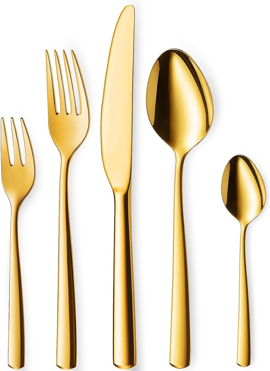 Gouden bestekset voor 6 personen, 30-delige bestekset goud roestvrij staal, glanzende gouden bestekset met messen, vorken en lepels, bestek vaatwasmachinebestendig