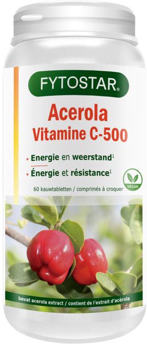 Goedkoopste Fytostar Acerola C 500 - Vitaminen -Voor weerstand - Vitamine C - 60 kauwtabletten