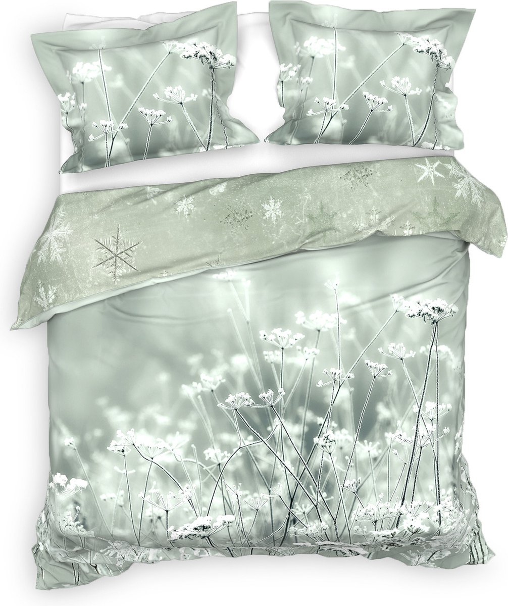 Heckettlane Dekbedovertrek Beyla - Bedlinnen met Natuur print - 200x220 - Groen - Dekbedhoes van 100% Katoen-Twill