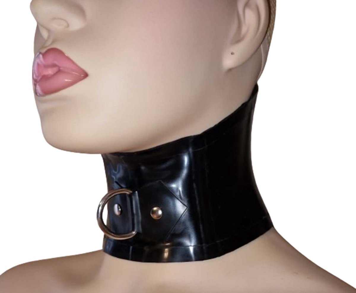 Goedkoopste 100 Latex halsband met ring voor BDSM activiteiten - Verstelbaar met touw - Choker