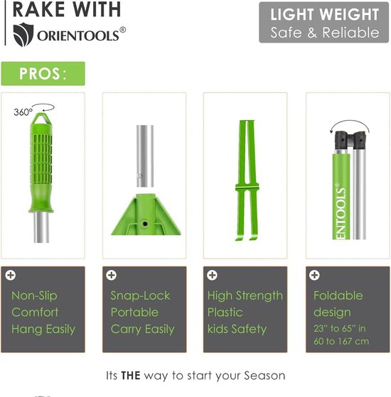 Opvouwbare handgreep hark 26Tines - LICHT GROEN Leak Rake — afbeelding 5