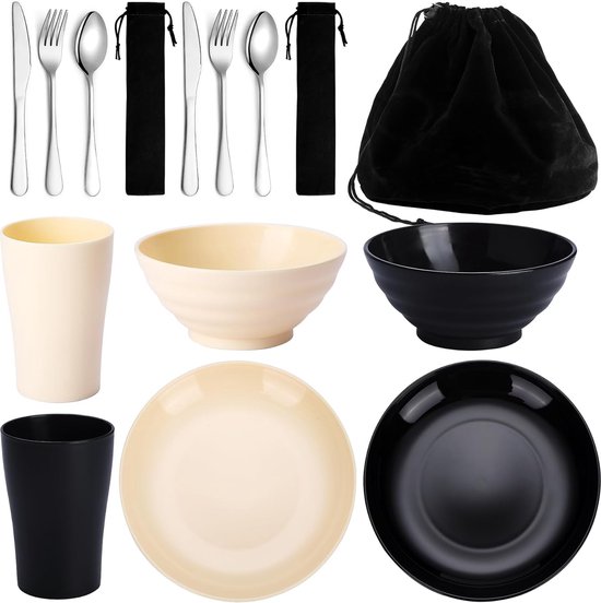 4-pak Herbruikbare Plastic Borden, Bekers, Bakjes Of Bestek aanbieding