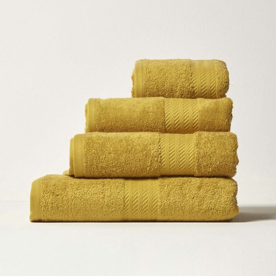 Homescapes Lot de 2 serviettes de bain en coton égyptien 500 g/m², Jaune moutarde