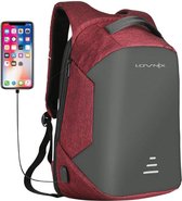 Lovnix - Anti Diefstal Rugzak - Inclusief Usb Oplaadstation en 3.5mm Audio Jack - 15 inch laptopvak - Rood