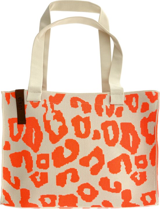 LOT83 Shopper Femke - Schoudertas - Shopper dames met rits - Strandtas - Oranje, Beige - 1 Size fits all