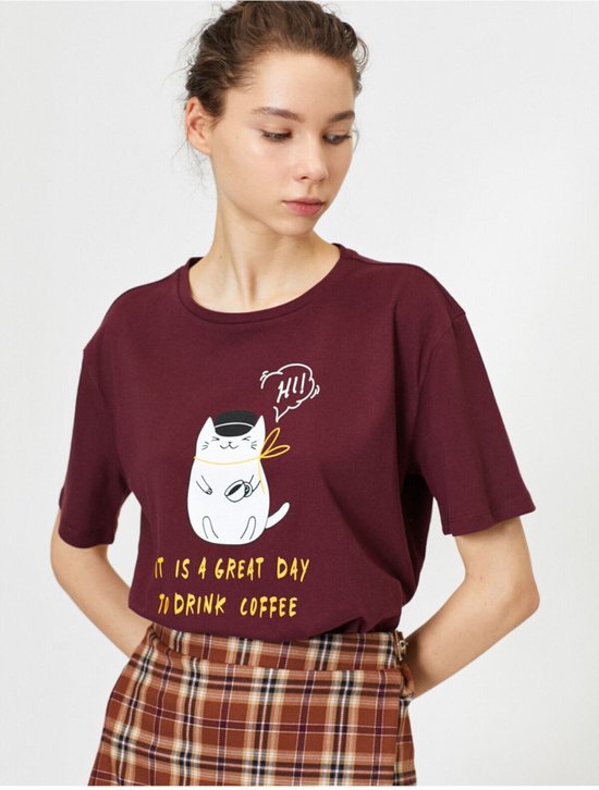 Koton 0YAL18034IK Kinderen Vrouwen T-shirt - Bourgondië / 468 - XS