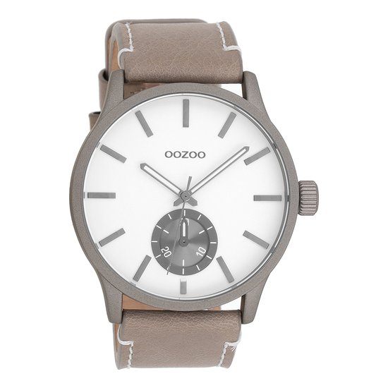 OOZOO Timepieces - Taupe horloge met taupe leren band - C9080
