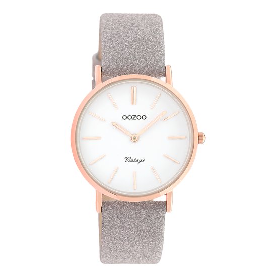 OOZOO Timepieces - Rosé goudkleurige horloge met taupe leren band - C20158