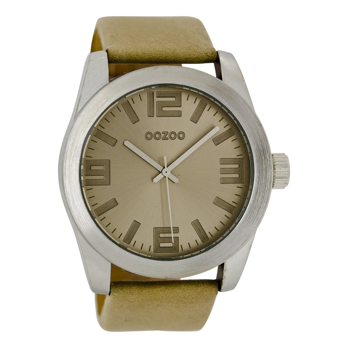 OOZOO Timepieces - Zilverkleurige horloge met zand leren band - C6106