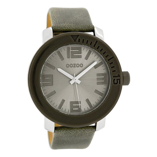 OOZOO Timepieces - Zilverkleurige horloge met grijze leren band - C6263