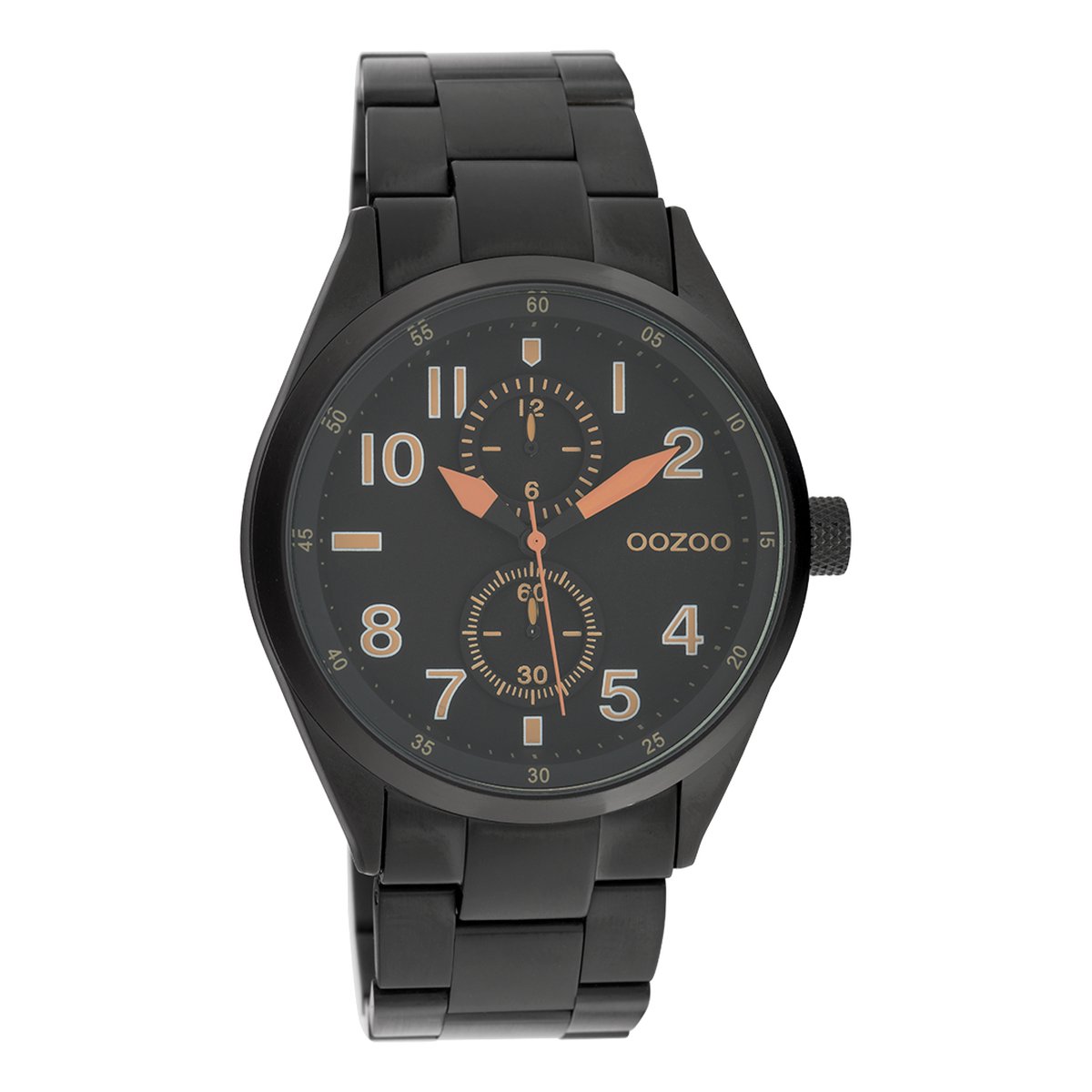 OOZOO Timepieces - Zwarte horloge met zwarte roestvrijstalen armband - C10635