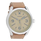 OOZOO Timepieces - Zilverkleurige horloge met camel leren band - C7065