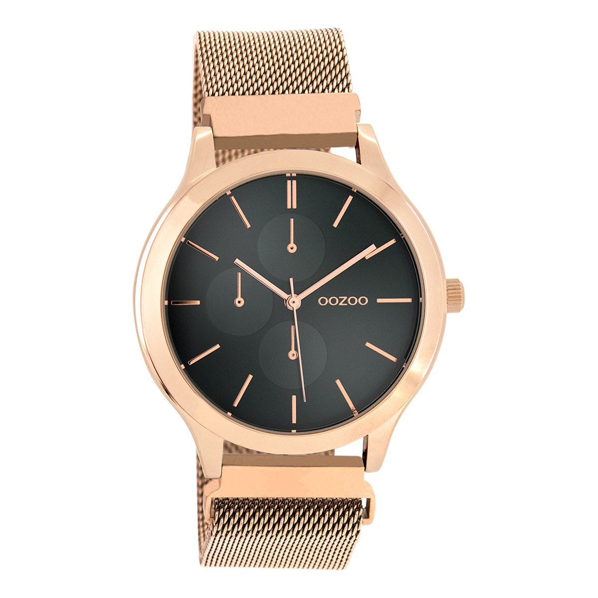OOZOO Timepieces - Rosé goudkleurige horloge met rosé goudkleurige metalen mesh armband - C10688
