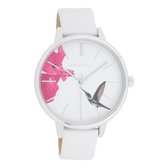 OOZOO Timepieces - Zilverkleurige horloge met witte leren band - C11066