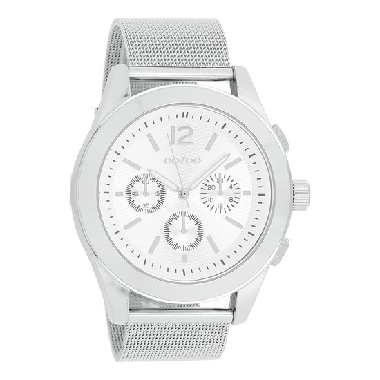 OOZOO Timepieces - Zilverkleurige horloge met zilverkleurige metalen mesh armband - C2355