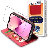 ebestStar - Hoes voor iPhone 14, iPhone 13 Apple, Wallet Etui, Book case hoesje, Rood + Gehard Glas