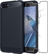 ebestStar - Hoes voor Asus Zenfone 4 Max ZC520KL, TPU Bescherming Cover, Koolstof Design Hoesje, Donkerblauw + Gehard Glas