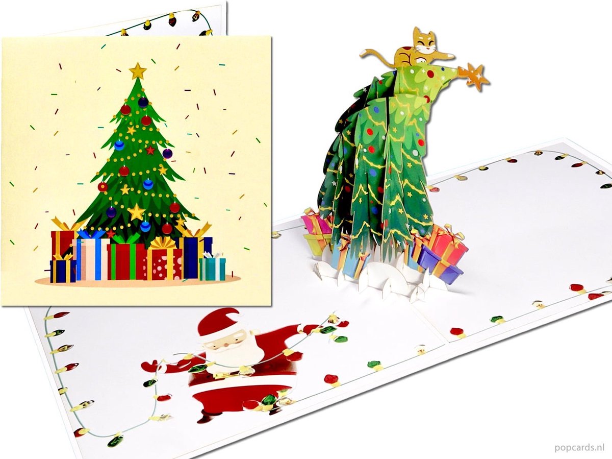 Ainvliya Opvouwbare 3D-kerstkaarten met envelop, pop-up kaart, kerstcadeauset, kerstkaarten met stickers en enveloppen, romantische cadeaukaarten voor familie, vrienden, kerstgroeten