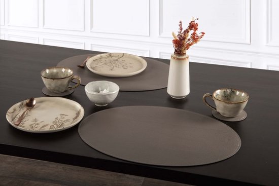 ZICZAC - Set de table TRUDO - SET/6 - cuir vegan - 33x45 cm - Ovale, gris