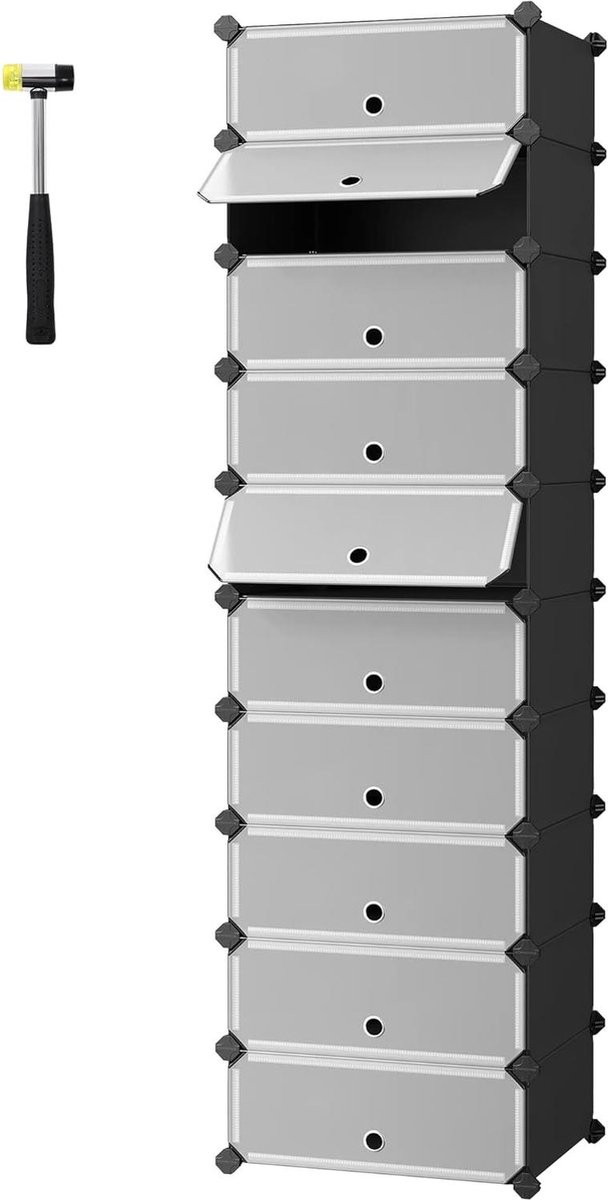 Schoenenrek opbergrek - 10 vakken - kunststof - zwart - 40x30x17cm per vak