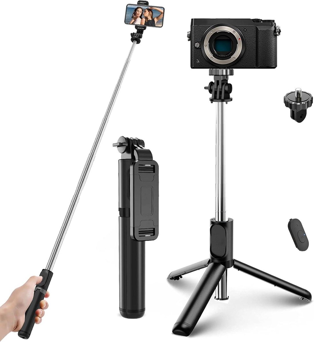 3-in-1 Bluetooth Selfie Stick met Draadloze Afstandsbediening voor iPhone Samsung Huawei 3.5-6.8 inch - Geschikt voor iPhone 12 11 XS XR X 8 8P 7 7P S9 S10 S20 selfie stick voor mobiele telefoon