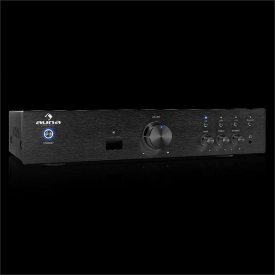 Auna-versterker, hifi-stereo-miniversterker, hifi-versterker met bas- en treble-regelaar, 1-kanaals audioversterker, stereoversterker met luidsprekers, afstandsbediening en AUX-aansluiting, AV-receiver — afbeelding 5