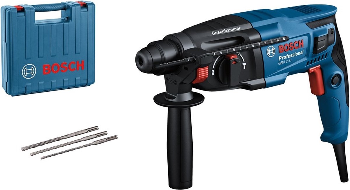 Bosch Professional GBH 2-21 Boorhamer (machinedoek, handgreep, 3-delige SDS-plus borenset)