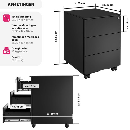 TecTake - Metalen archiefkast op wielen - Afsluitbar