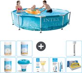 Piscine à cadre rond Intex - 305 x 76 cm - Impression à l'eau - Comprend du Chlore - Flotteur de chlore - Bandelettes de test - Kit de réparation - Brosse à récurer - Valeur PH- Valeur PH- Thermomètre