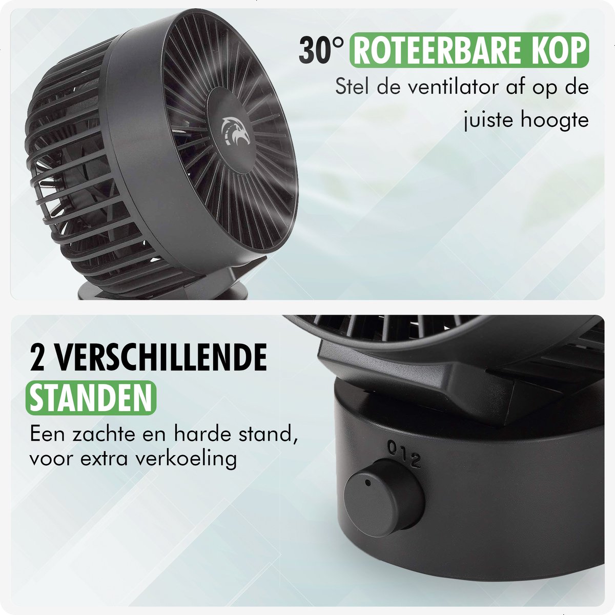 10.000 mAh mini-ventilator met klem, 4 snelheden, 7 inch, tafelventilator met clip, USB, draagbaar, oplaadbaar, 32-64 uur voor buiten bureau (kleur: blauw, maat: 10.000 mAh