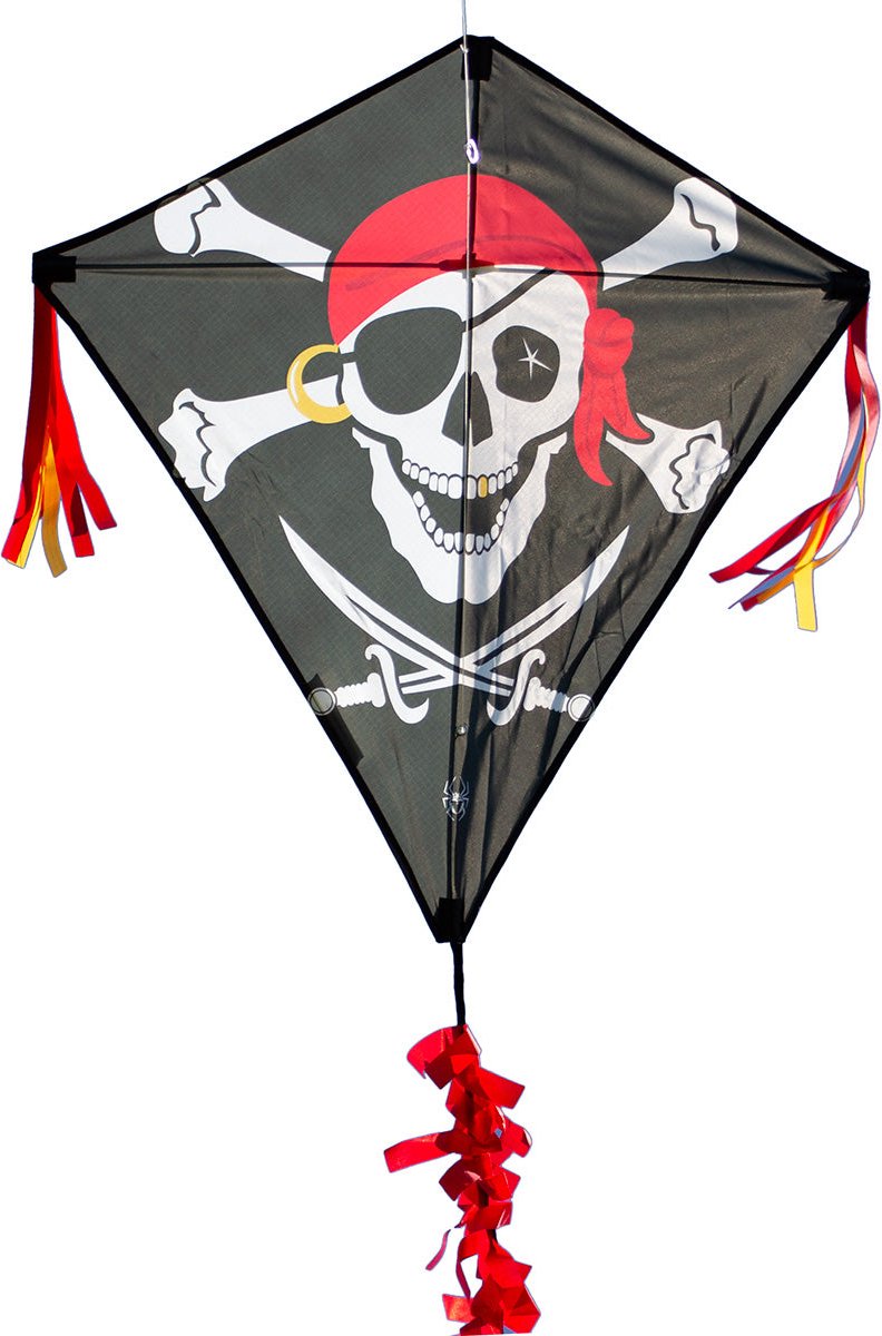 Kindervlieger Spiderkites Eddy Jolly Roger 40006 Zwart 75 x 75 cm