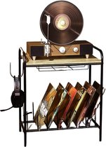 Platenspeler Meubel - Ip Kast Vintage - Platenspeler met Opslagrek - Grijs - 55 x 36 x 65cm
