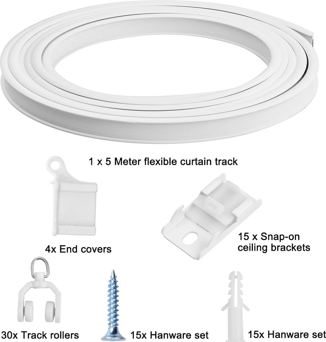 Cable Rideau 10M Blanc Avec 25 Boulons à Oeil Et 25 Crochets - Tringle Souple Pour Rideaux Et Décoration
