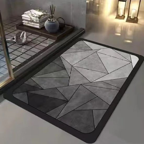 Luxueuze Antislip Badmat – Waterabsorberend & Snel Droog – Stijlvol Geometrisch Design – Veilig en Comfortabel – 49.5x78.5 cm – Donkergrijs