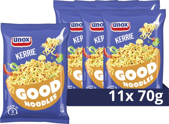 Foto: Unox good noodles kerrie zonder kunstmatige kleurstoffen en conserveermiddelen 11 x 70 g