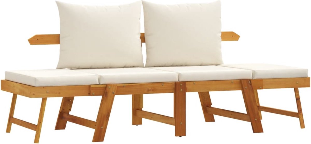 vidaXL - Tuinbank - met - kussens - 2-in-1 - massief - acaciahout